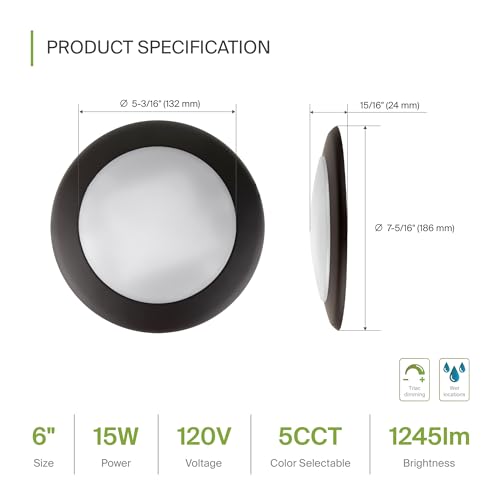 ASD 1 Pack Bronze LED Disk Lights 6 Inch, 5CCT Flush Mount Ceiling Light - color: Bronze, size: 1 Pack