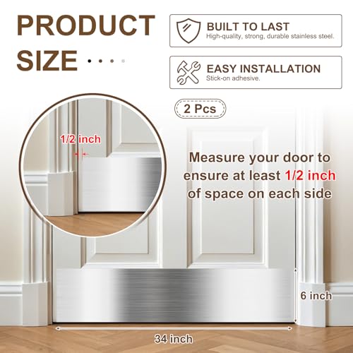6x34in Self Adhesive Door Kick Plate for Bottom of Door,2Pc-Silver - color: Silver, size: 6 x 34 Inch