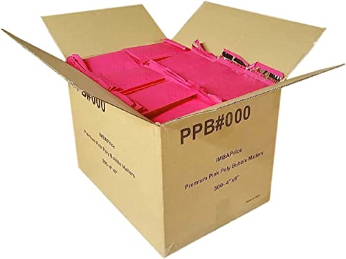 iMBAPrice 4x8 Inch Pink Poly Bubble Mailers #000, 500-Pack – Waterproof Self-Seal Padded Shipping Envelopes for Small Business, Jewelry, Cosmetics, Cards & Accessories - color: Pink Poly Bubble, size: 4"x8" Poly (500 Envelopes)