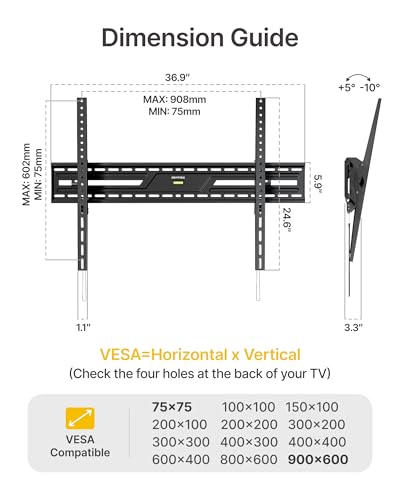 monTEK Heavy Duty Tilting TV Wall Mount for 50-100 Inch TVs up to 220lbs - size: 50-100'' T