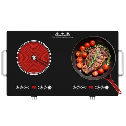 2 Burner Electric Cooktop 2400W, Portable Infrared Stove, Hot Plate - color: Silver & Black Electric Cooktop