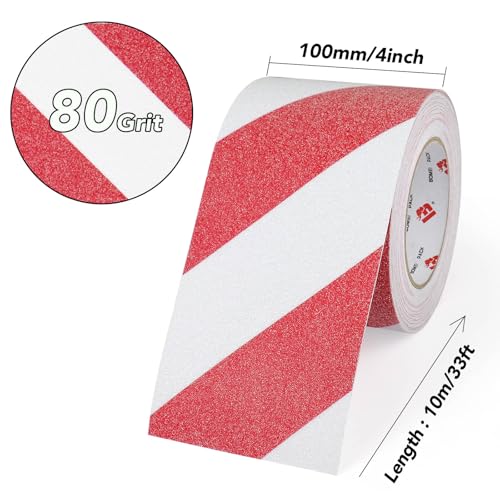 BOMEI PACK Anti Slip Traction Tape,4 Inch x 33 Ft,Heavy Duty Non Slip Tape,Grip Tape for Stairs, Tread Step, Indoor & Outdoor Use,Waterproof Stairs Non Skid Treads (Red & White) - color: Red & White