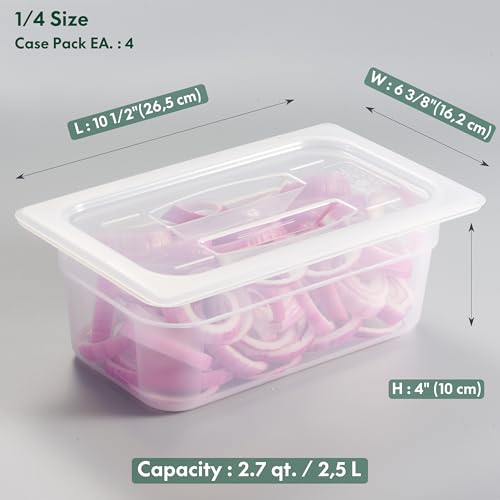 CURTA 4-Pack 1/4 Size 4" Deep Food Pan with Handled Lid – NSF Listed Commercial-Grade Translucent Polypropylene, Stackable Freezer-Safe Storage for Restaurants, Catering & Buffets - color: 1/4 Size, size: 4" Deep Pan (Handled Lid)