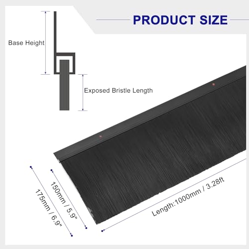 uxcell 2Pcs Door Brush Bottom Sweep H-Shape Aluminum Alloy Base with 5.9-inch Nylon Brush for Home, Industrial (39-inch L x 6.9-inch W, Black) - color: Black, Black, size: 39-inch x 6.9-inch x 5.9-inch