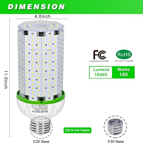 1000W Equivalent LED Light Bulb 15000 Lumen 5000K 150W Large Area Cool Daylight White E26/E39 Medium Base for Outdoor Indoor Garage Warehouse Factory Workshop Street Backyard (150 Watts 2Pack) - size: 150 Watts 2Pack