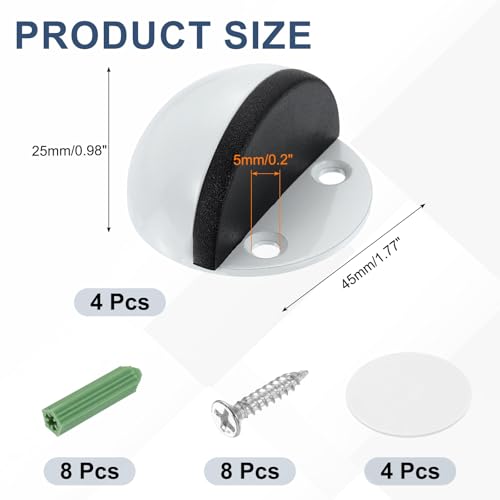 uxcell 4Pack Low Dome Floor Door Stop 45mm Dia. Stainless Steel, White - color: White