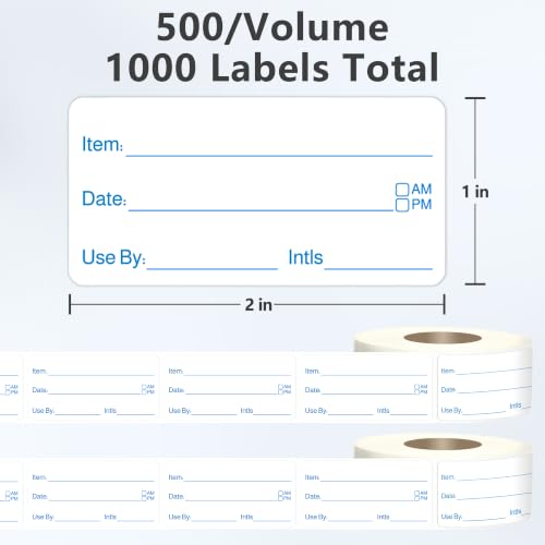 2 Rolls 1000 Pcs 1 inch X 2 inch Restaurant Quality Shelf Life Food Rotation Labels, Self-Adhesive Removable for Reusable Containers, Food Safety Date Sticker, Leftover Labels (Doukle-Blue) - style: Doukle-Blue