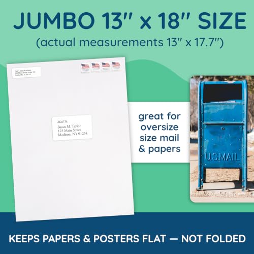 Blue Summit 50 Large Mailing Envelopes, White 13 x 17.7 Envelopes, Self Seal Catalog, Security Tinted for Mailing - size: 13 x 17.7