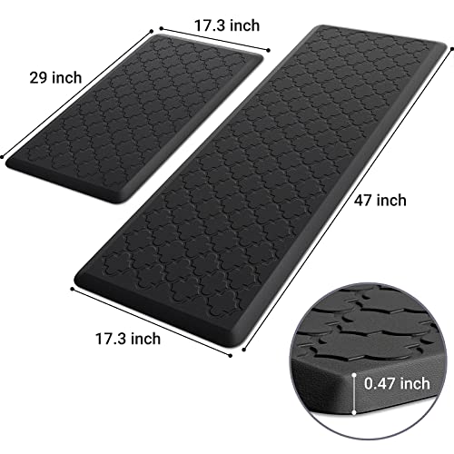 Kitchen Mat 2 PCS Cushioned Anti-Fatigue Floor Mat Standing Mat for Kitchen - color: Black, size: 17.3"x29"+17.3"x47"