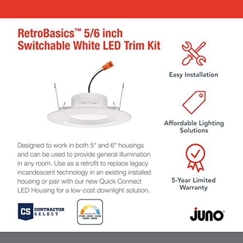 Juno RB56 SWW5 MW M6 RetroBasics Downlight Trim Kit, Switchable LED White, Baffle Trim, Switchable CCT, 2700K, 3000K, 4000K, and 5000K, 5- to 6-Inch, Matte White - color: Switchable White, size: 5/6-Inch, style: Standard | Non-Adjustable | Baffle Trim