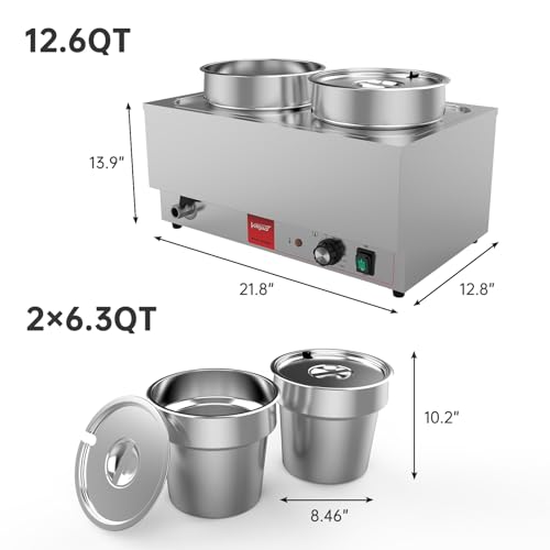Valgus Commercial Stainless Steel Bain Marie Food Warmer - size: 2x Round Pots with Tap