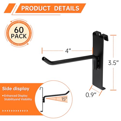 60 Pack Grid Wall Display Hooks, Metal Gridwall Accessories for Retail Stores, Trade Shows, Art and Craft Displays (Black, 4 Inch) - color: Black, size: 4 Inch