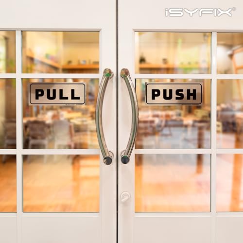 iSYFIX Push Pull Stickers Sign, 6x2.4 Inch, 2 Pack, Black/Brushed Gold - color: Black / Brushed Gold, size: Horizontal 2.4x6