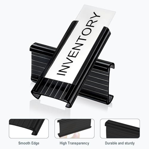 Lenink 100Pcs Wire Shelf Label Holders with 100Pcs Label Paper Inserts, Black Plastic Wire Rack Label Holder Compatible with Metro and Nexel 1-1/4in Shelves, Label Area 3in Lx1.25in H - color: Black, size: 3in (100 Pack)