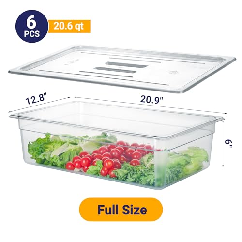 BIEAMA 6 Pack Full Size 6'' Deep NSF Polycarbonate Food Pans with Lids - color: Full Size, size: 6" Deep
