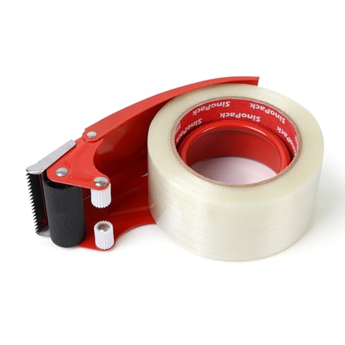 Strapping Tape with Dispenser, 3 Pack 2 Inch x 30 Yards 5.5 Mil, Heavy Duty Reinforced Fiberglass Tape for Moving,Shipping,Storage