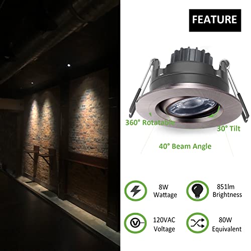 POPANU 3 Inch Gimbal LED Recessed Lights 6 Pack,Adjustable Downlight,Bronze - color: Oil-Rubbed Bronze, size: 3 Inch
