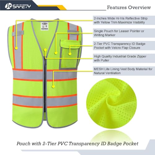 JKSafety Hi-Vis Multiple Pockets Lite MESH Lining Meets ANSI/ISEA Standards - color: Yellow, size: XX-Large