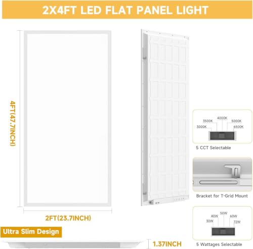 12 Pack 2x4 LED Flat Panel Lights with 5CCT Selectable, 9576LM, ETL - size: 2x4FT 12PACK
