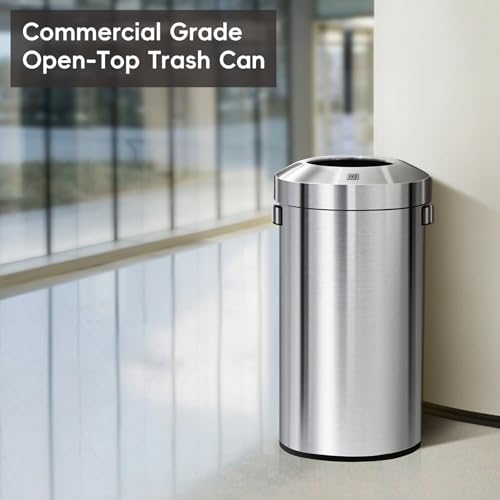 EKO Urban 24 Gallon Round Stainless Steel Open Top Waste Bin, Tall Commercial Trash Can for Indoor/Outdoor, Extra Large Metal Garbage Bin for Office, Restaurant, Restroom, 90L - color: Stainless Steel, size: 90 Liter, Round