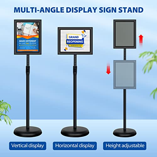 2Pack 8.5x11 Inch Adjustable Pedestal Poster Sign Stand, Heavy Duty Floor Standing Sign Holder Stand Aluminum Snap Open Frame for Vertical and Horizontal View Sign Displayed(Black) - color: Black, size: 8.5 x 11 inches (2 Pack)