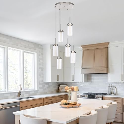 MELUCEE 6-Light Modern LED Pendant Light Fixtures with 3000K-6000K - color: Brushed Nickel, size: 6-Light-Round