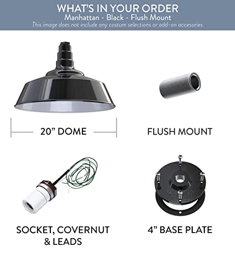 Industrial Pendant Light 20 Inch Extra Large Steel Warehouse Dome | Black - color: Black, size: Flush Mount