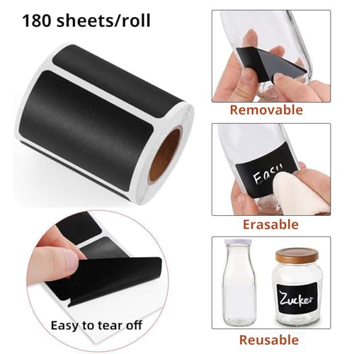 Chalkboard Labels 180 Pcs Waterproof Reusable Label for Food Containers Chalk Sticker Labels with 2 Liquid Chalk Markers for Mason Jars, Parties Decoration, Craft Rooms, Storage, Home, Kitchen - color: 180pcs With 2 Markers Black