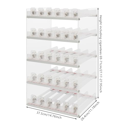5-Tier Cigarette Display Rack, 300 Capacity Freestanding & Wall Mount Retail Cigarette Organizer with Automatic Pusher Clear Acrylic Cigarette Display Stand for Retail Shop, Supermarket - size: 300 Capacity