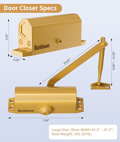 Commercial Grade Door Arm, Dullgolden Finish, Large Size High Traffic (Malls/Offices), No Hold-Open Design - color: Dullgolden, size: Large