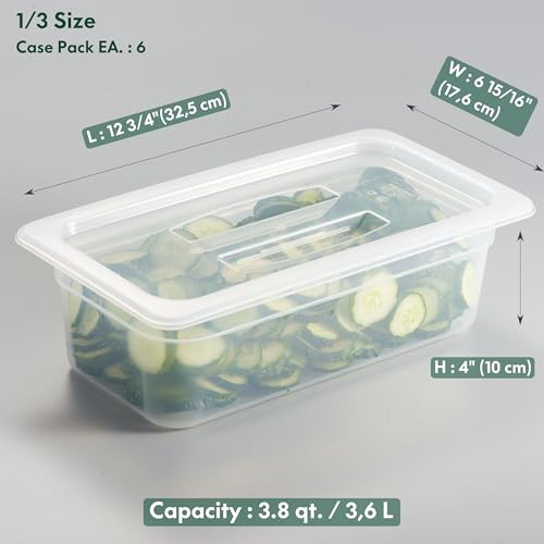 CURTA 6-Pack 1/3 Size 4" Deep Food Pan with Handled Lid – NSF Listed Commercial-Grade Translucent Polypropylene, Stackable Freezer-Safe Storage for Restaurants, Catering & Buffets - color: 1/3 Size, size: 4" Deep Pan (Handled Lid)