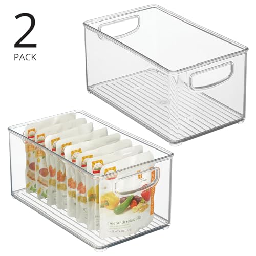 mDesign Plastic Baby Nursery and Food Organizer - Storage Holder Bin with Handles for Closet, Cupboard, Cabinet, Drawers, Shelves - Holds Canned Food, Bottles - Ligne Collection - 2 Pack - Clear - size: 10 x 6 x 5 (Pack of 2)