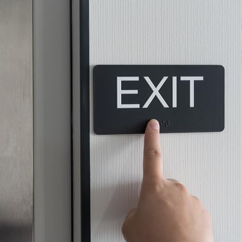 Emergency Exit Sign with Braille1 Pack, ADA Compliant Exit Sign for Office Room, Indoor and Outdoor Exit Stickers Easy Installation, Black Exit Sign Horizontal - style: EXIT Sign-Horizontal
