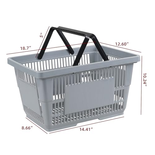 Morcte 4 Pcs Plastic Shopping Basket with Handles, 28 L, Gray