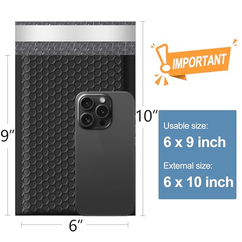Famagic Bubble Mailers 6x10 Inches 100pc Black Shipping Bags Self Seal Adhesive Padded Envelopes Mailing Bags for Small Business Usable Size 6x9" Small Bubble Poly Mailers Bags - color: Black, size: 6x10 Inches 100pcs