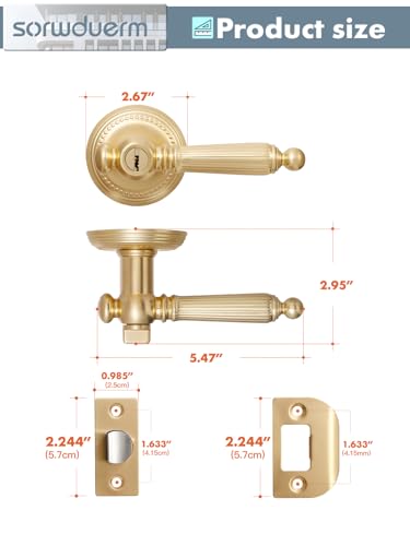 1 Pack Gold Door Lever with Lock and Key Entry Satin Brass Door Handle Door Lever Brushed Gold Bedroom and Bathroom Zinc Alloy - color: Satin Brass