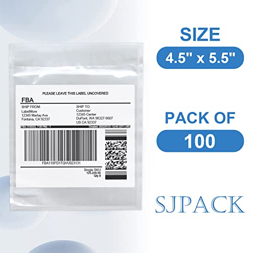 SJPACK Packing List Envelope 4.5x5.5 inches -100 Pieces in Transparent Adhesive File Bag For Shipping Labels And Invoices - color: Transparent-4.5'' x 5.5'', size: 100 Bags