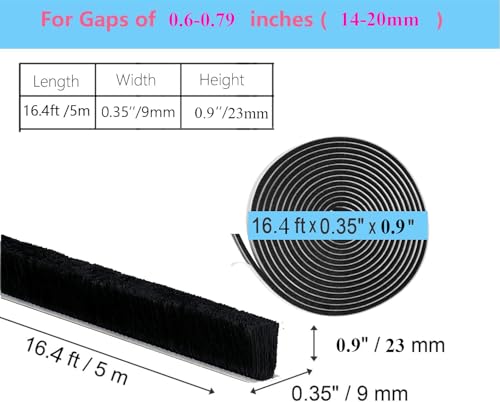 Self-Adhesive Weather Stripping Door Seal for Doors & Windows– Wind, Rain, Dust Proof Seal Tape with Noise Reduction & Anti-Collision, Blocks Cold Air (Black, 16.4 ft x 0.35"x 0.9") - color: Black, size: 16.4 ft x 0.35"x 0.9"