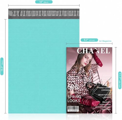 Fuxury Poly Mailers 12x15.5" 100 Pc,Medium Shipping Bags Embossed Dots Teal - size: 12x15.5" 100pcs