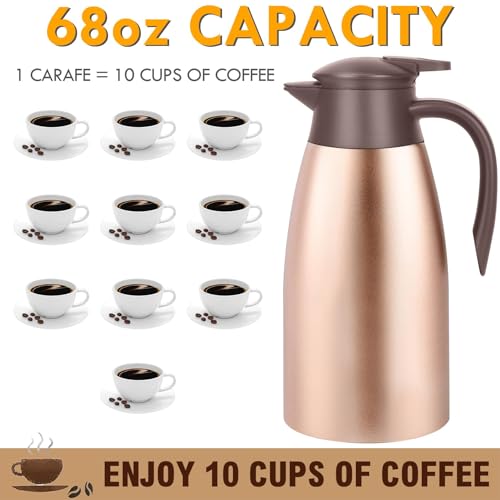 68oz Coffee Carafe Insulated, Coffee Carafe for Keeping Hot, 2 Pack Gold - color: Gold Gold
