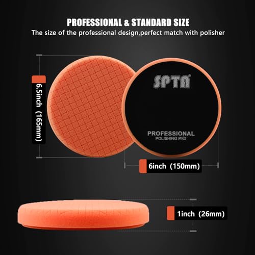 T40 Orange Medium-Cut Foam Polishing Pads, SPTA 3Pcs 6.5 Inch Face for 6 Inch 150mm Backing Plate Compound Buffing Sponge Pads for Car Buffer Polisher Compounding, Polishing and Waxing -X00224Y6O3 - color: 3Pcs Orange T60 Light Cut, size: 6.5inch
