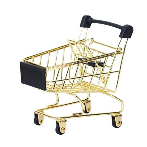 Mini Shopping Cart, Supermarket Handcart Mini Shopping Cart Mini Supermarket Storage Toy Decorative Ornaments for Storage Toys (Toy Shopping cart Gold) - color: Gold