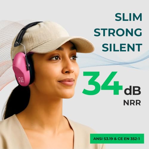 Pro For Sho 34dB NRR Hearing Protection Ear Muffs – Highest NRR Compact Design Ear Protection for Loud Events & Sensory Use - color: Pink, size: Standard