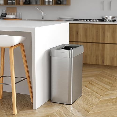 iTouchless Touchless Open Top Trash Cans with AbsorbX Odor Filter, Stainless Steel, Rectangular 16 Gallon - color: Silver, 16 Gal