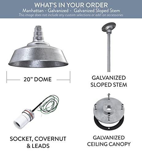 Industrial Pendant Light 20 Inch Extra Large Steel Warehouse | Galvanized - color: Galvanized, size: 12" Sloped Stem