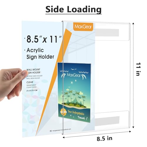 MaxGear Acrylic Sign Holder 8.5 x 11 Wall Mount, 6 Pack, Vertical - size: 8.5"x11"-6Pack