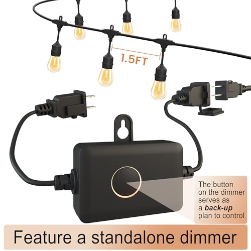 Outdoor String Lights 50FT 34 Bulbs(1.5 FT Apart) Remote lighting for Patio - color: Black, size: 50FT Remote 1.5FT Apart
