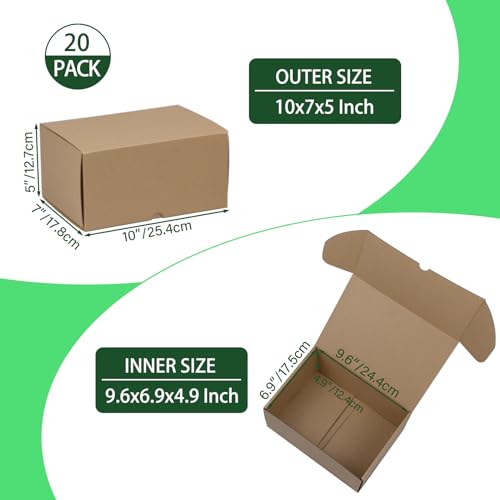 10x7x5 Inches Shipping Boxes Set of 20, Brown Corrugated Cardboard Box Literature Mailer for Packing Small Business - color: Brown, size: 10x7x5 - 20pcs