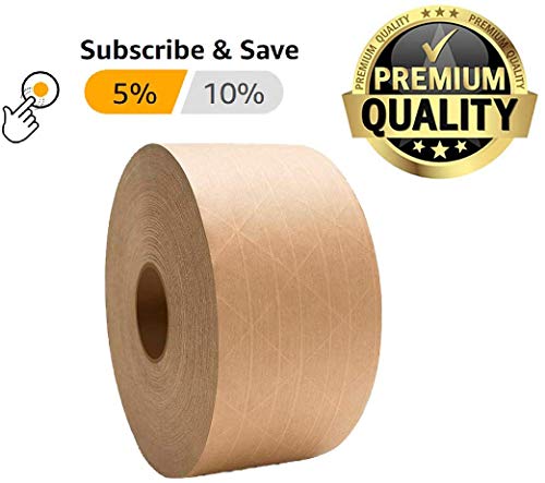 ABC PACK & SUPPLY Kraft Packing Tape, 72 mm x 450 ft, 10 Rolls Fiberglass Reinforced Water Activated Carton Sealing Tape for Shipping Boxes, Heavy Duty Gummed Paper Tapes for Packaging
