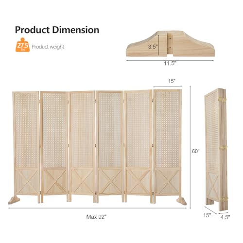 VINGLI Freestanding Pegboard with Support Feet, 5 FT Wood Room Divider Display Board Organizer, Folding Privacy Screen Partition Space Separator for Craft Shows Events Retail (Natural, 6 Panel) - color: Natural, size: 6 Panel
